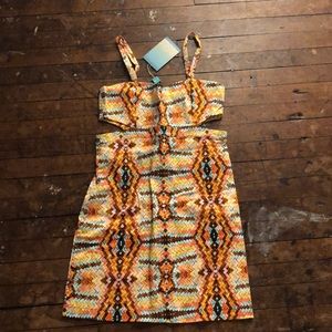 Multicolor Print Cutout Mini Dress
